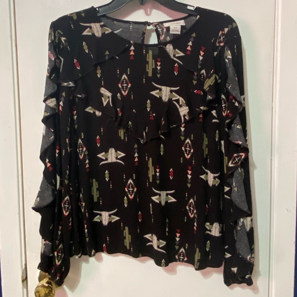 Ariat ruffle southwestern blouse sz small